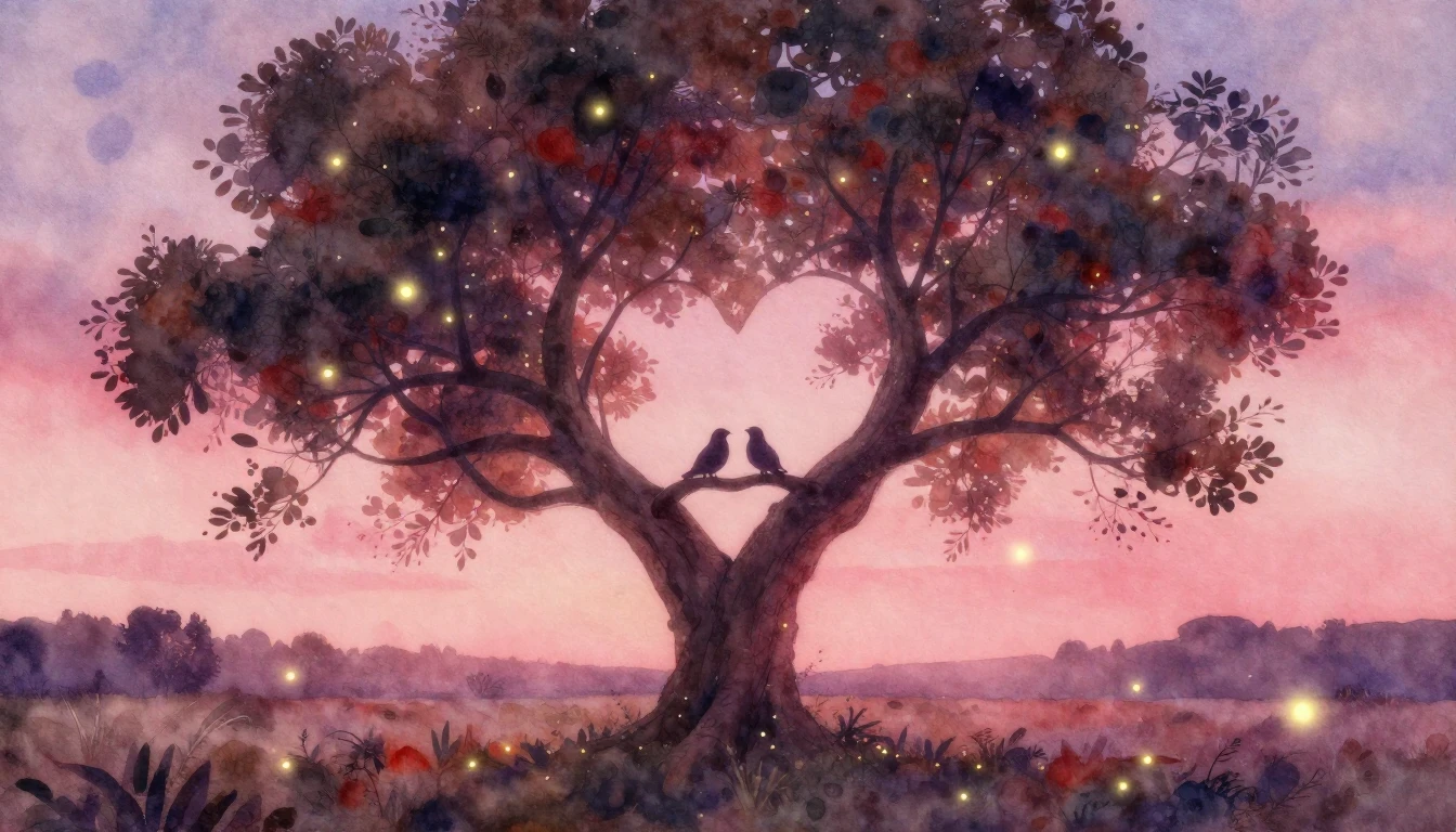 A dreamy watercolor painting representing eternal love. A la...