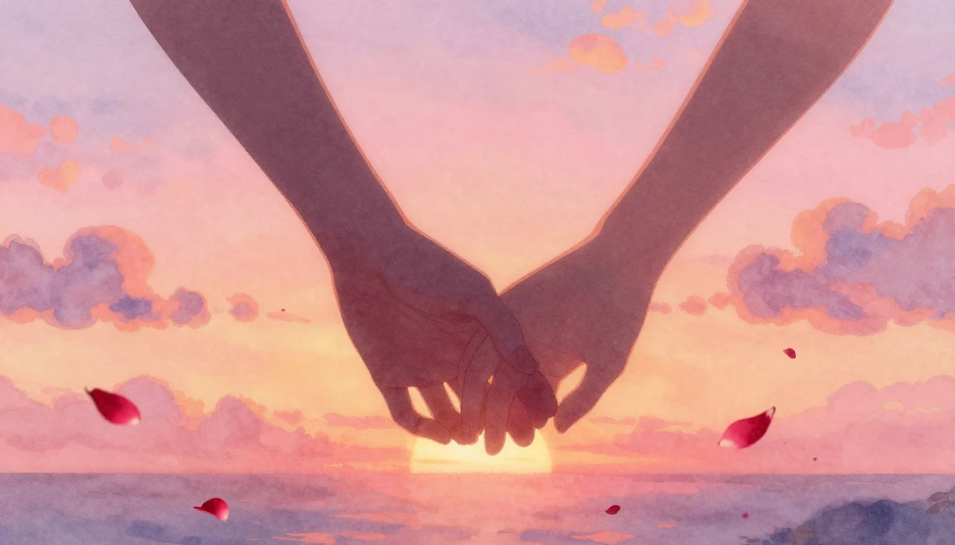 A soft and dreamy watercolor illustration depicting a pair o...