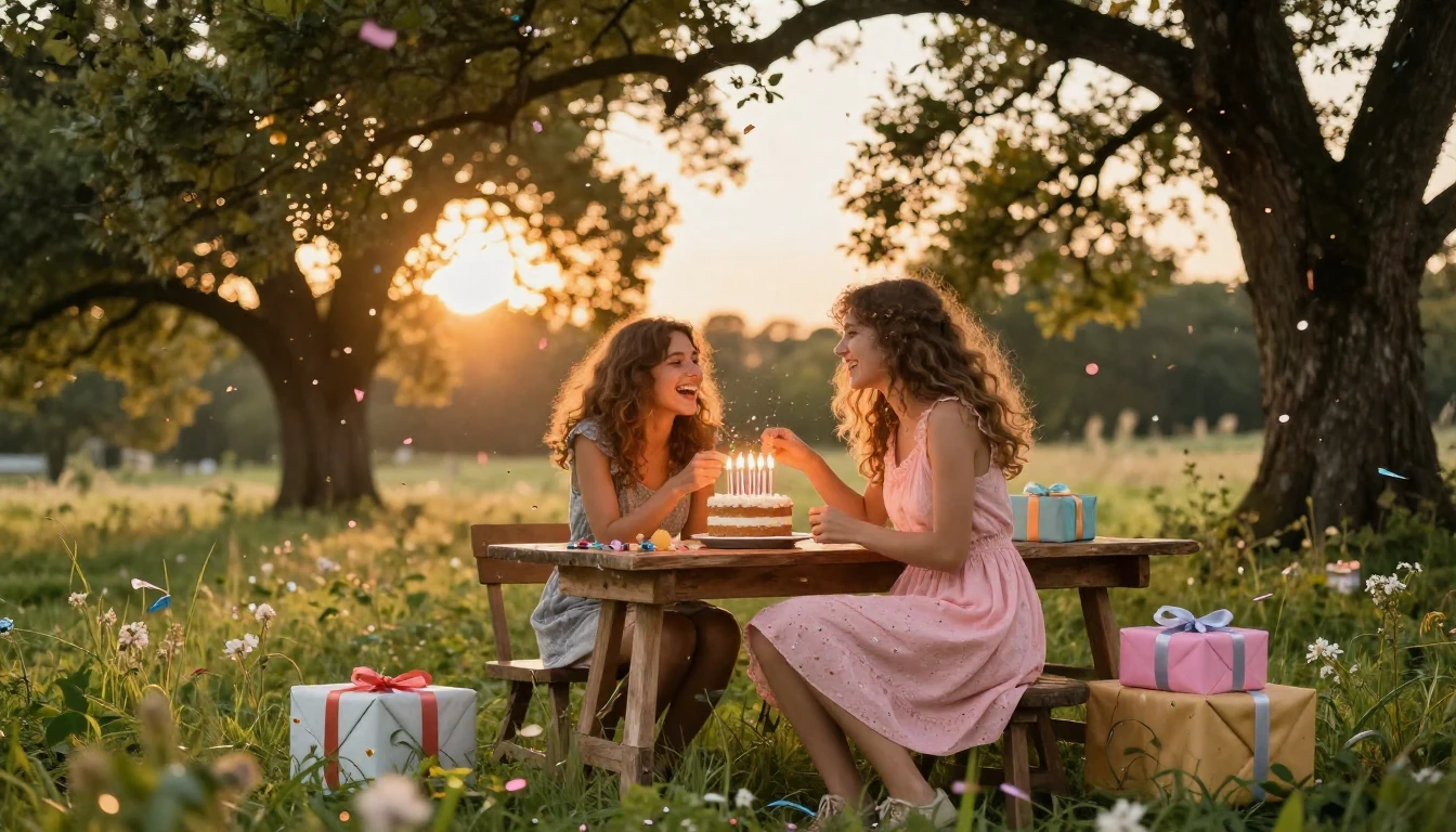 A heartwarming scene of two best friends sharing a joyful mo...