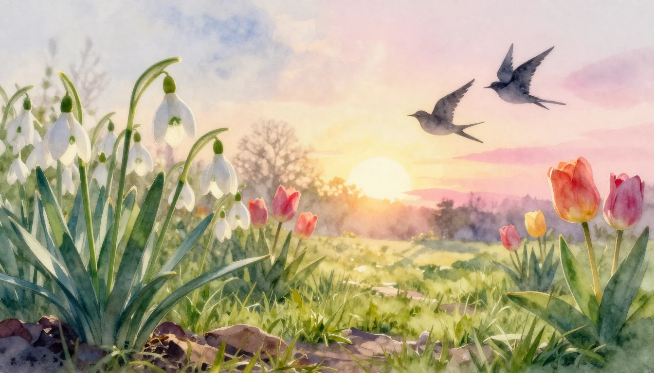 A soft and ethereal watercolor painting depicting a blooming...