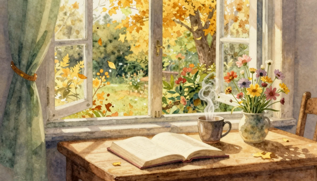 An enchanting and warm watercolor illustration depicting a c...