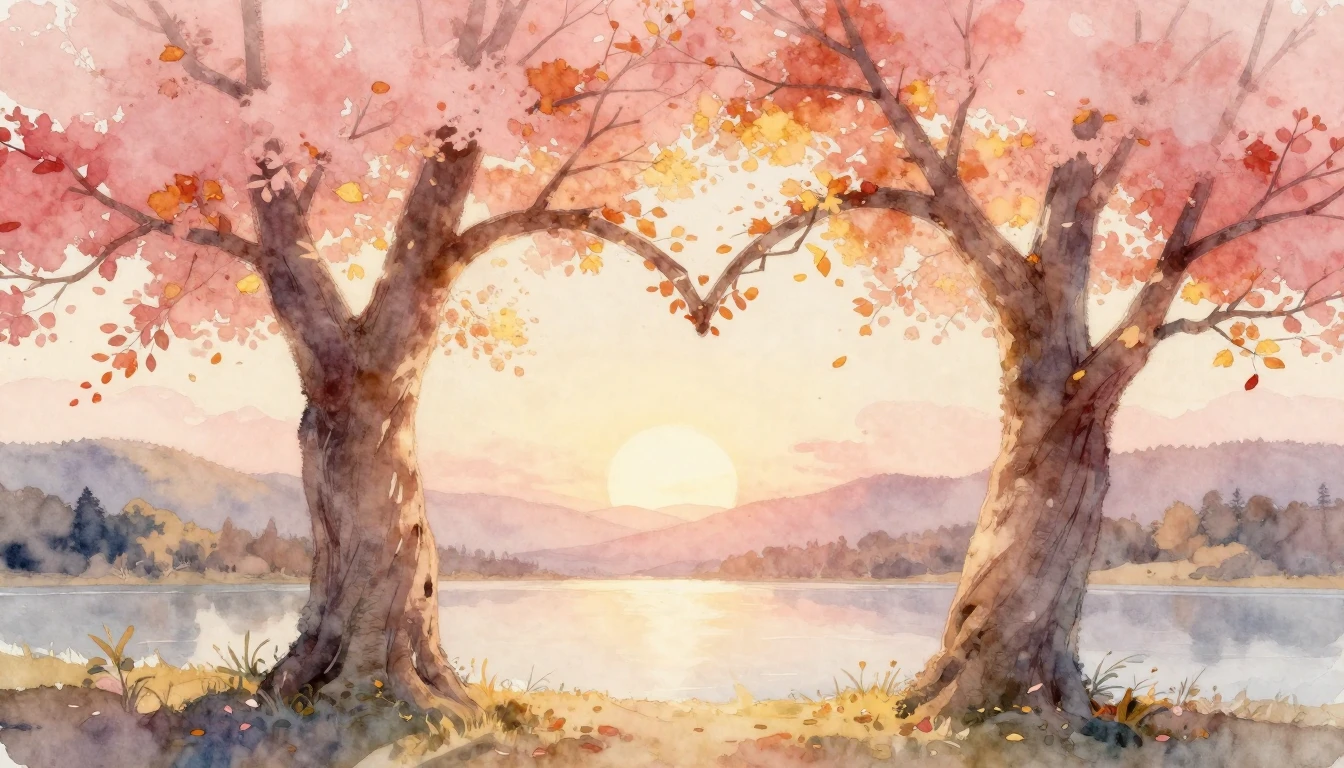 A soft and dreamy watercolor painting depicting two ancient ...