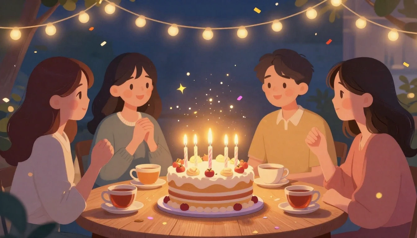 A warm and festive illustration celebrating friendship. In t...