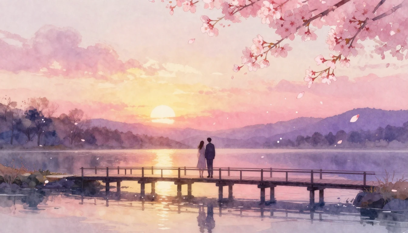 A dreamy and highly romantic scene in a soft watercolor styl...