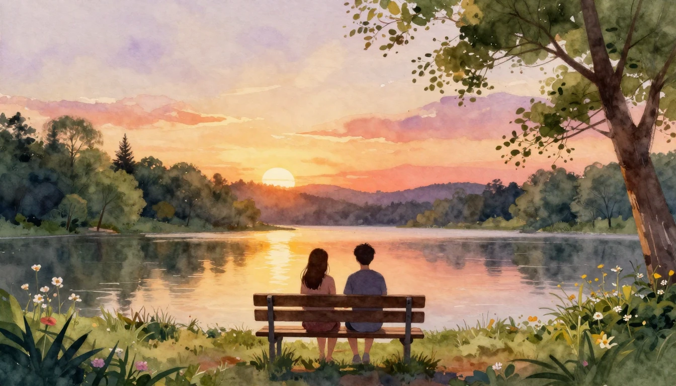 A beautiful watercolor illustration depicting a warm and ser...