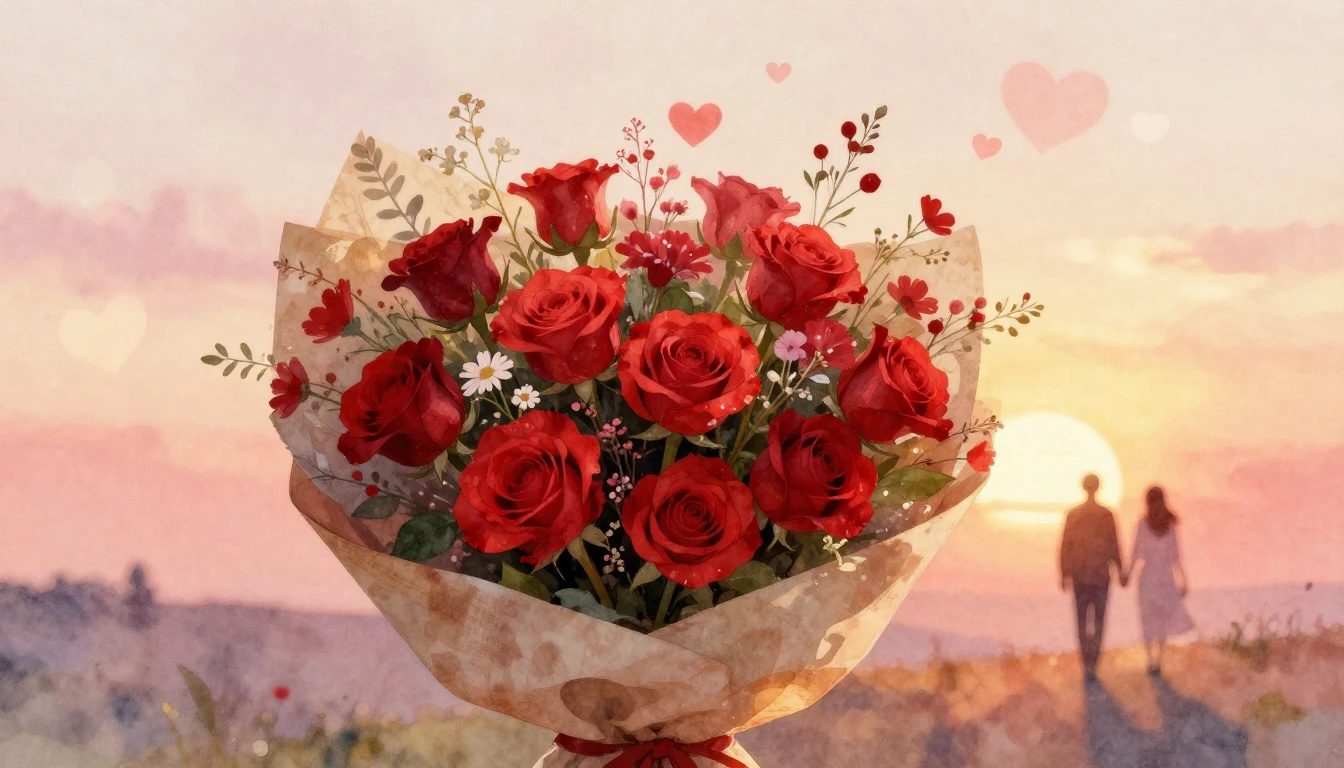 A soft and dreamy watercolor painting composition featuring ...