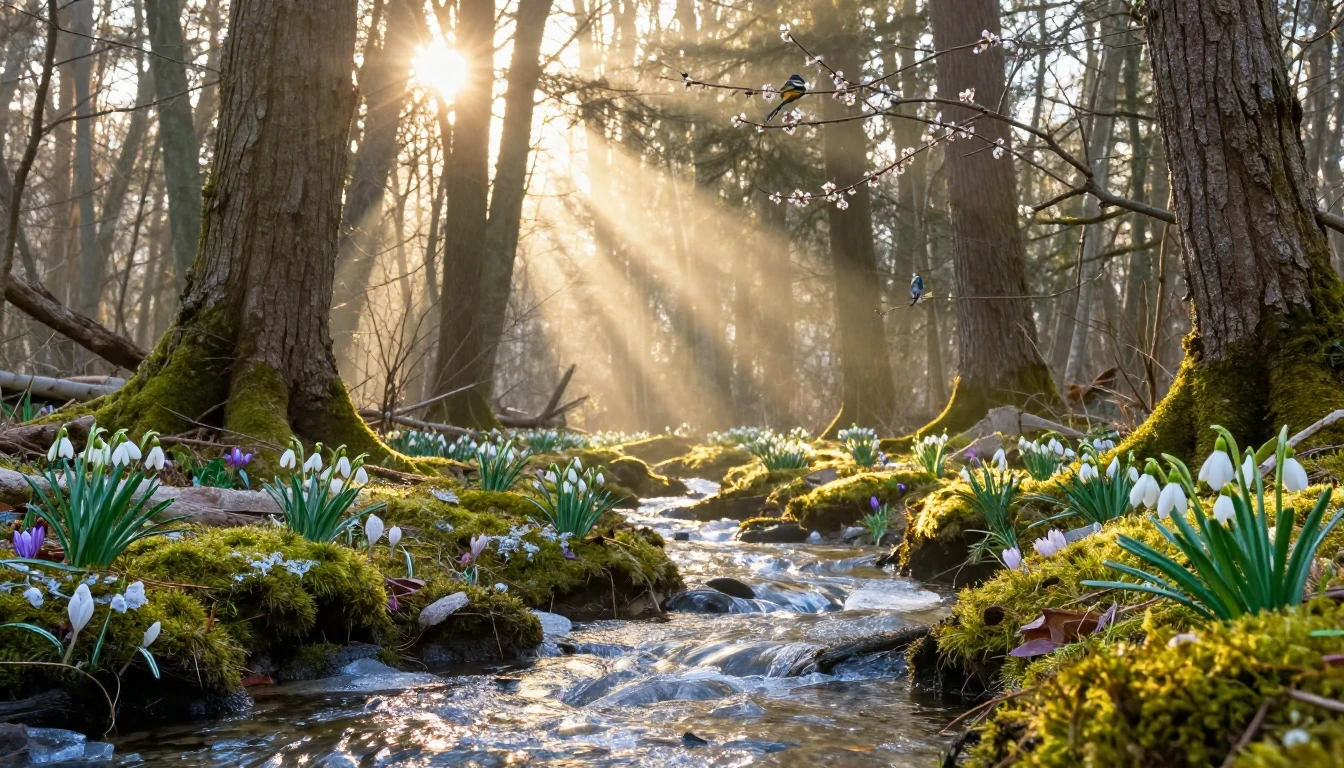 A breathtaking and atmospheric scene of a lush forest awaken...