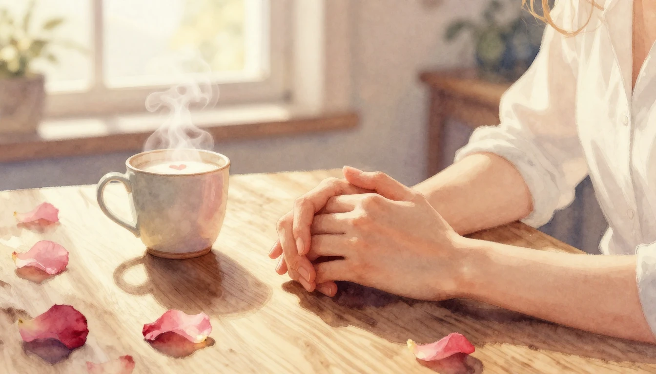 A soft and romantic watercolor painting depicting two hands ...