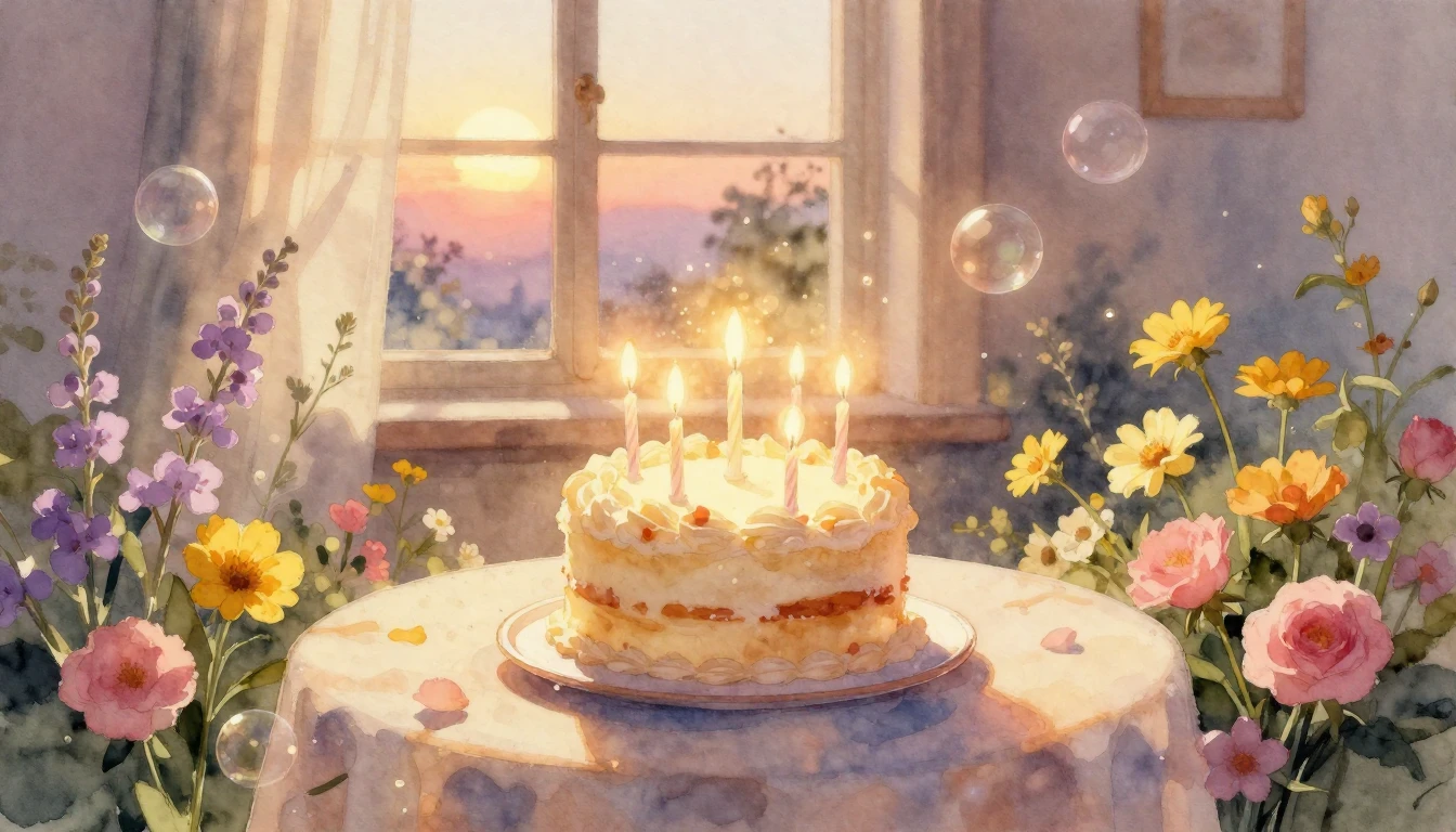 A beautiful and warm watercolor painting depicting a cozy ce...