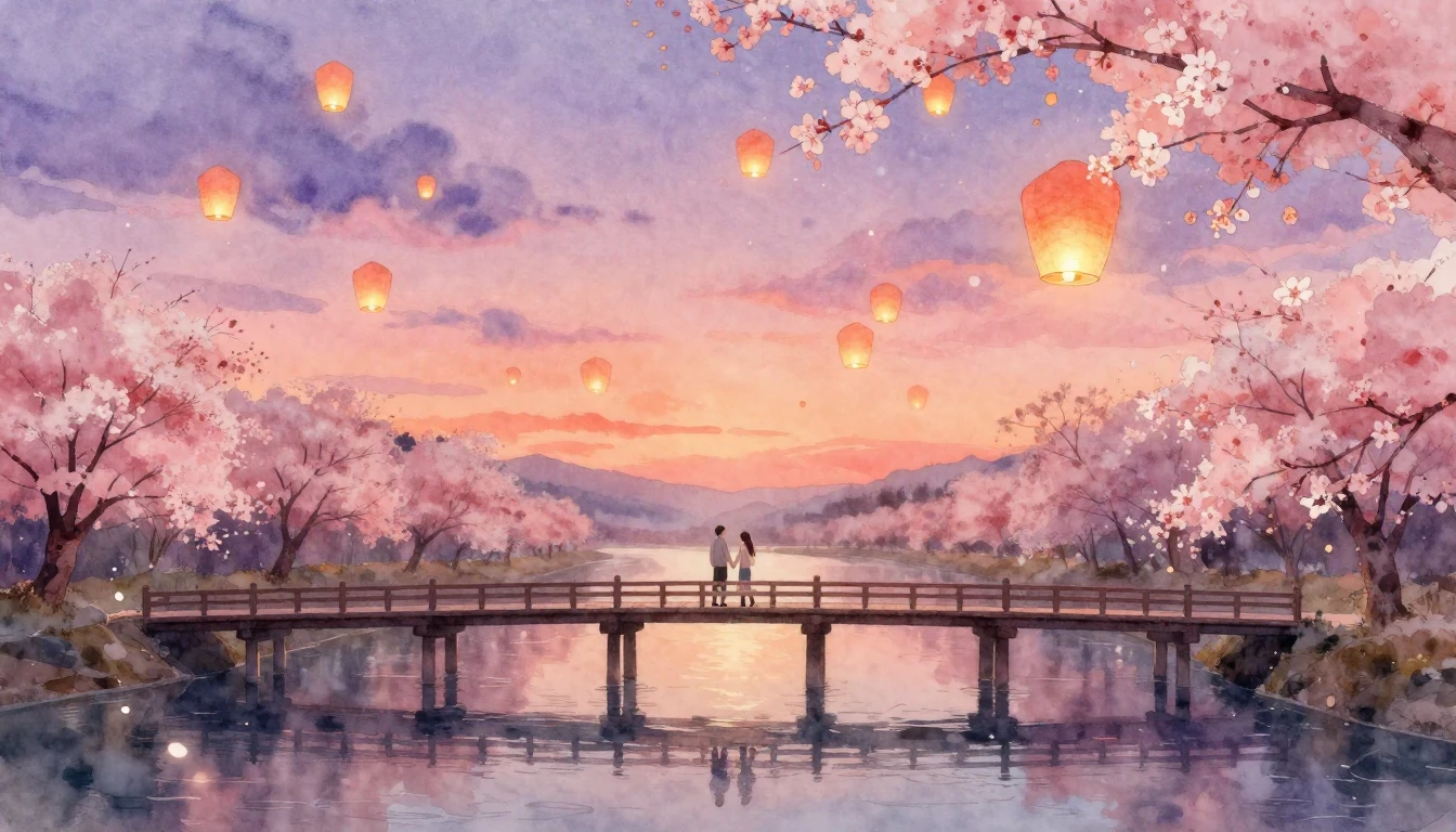 A romantic and dreamlike scene featuring a couple standing o...