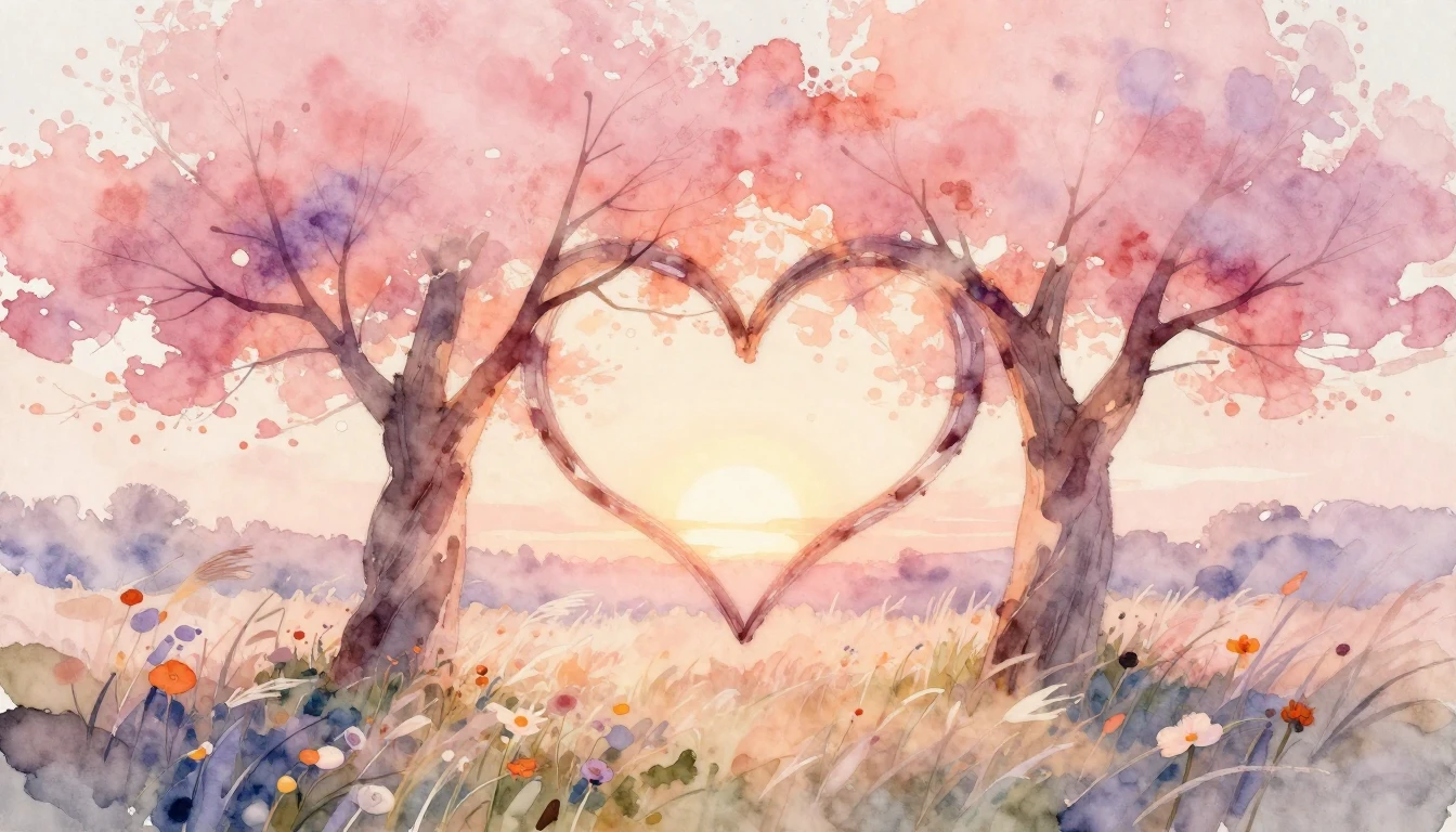 A dreamy and romantic watercolor painting depicting two inte...