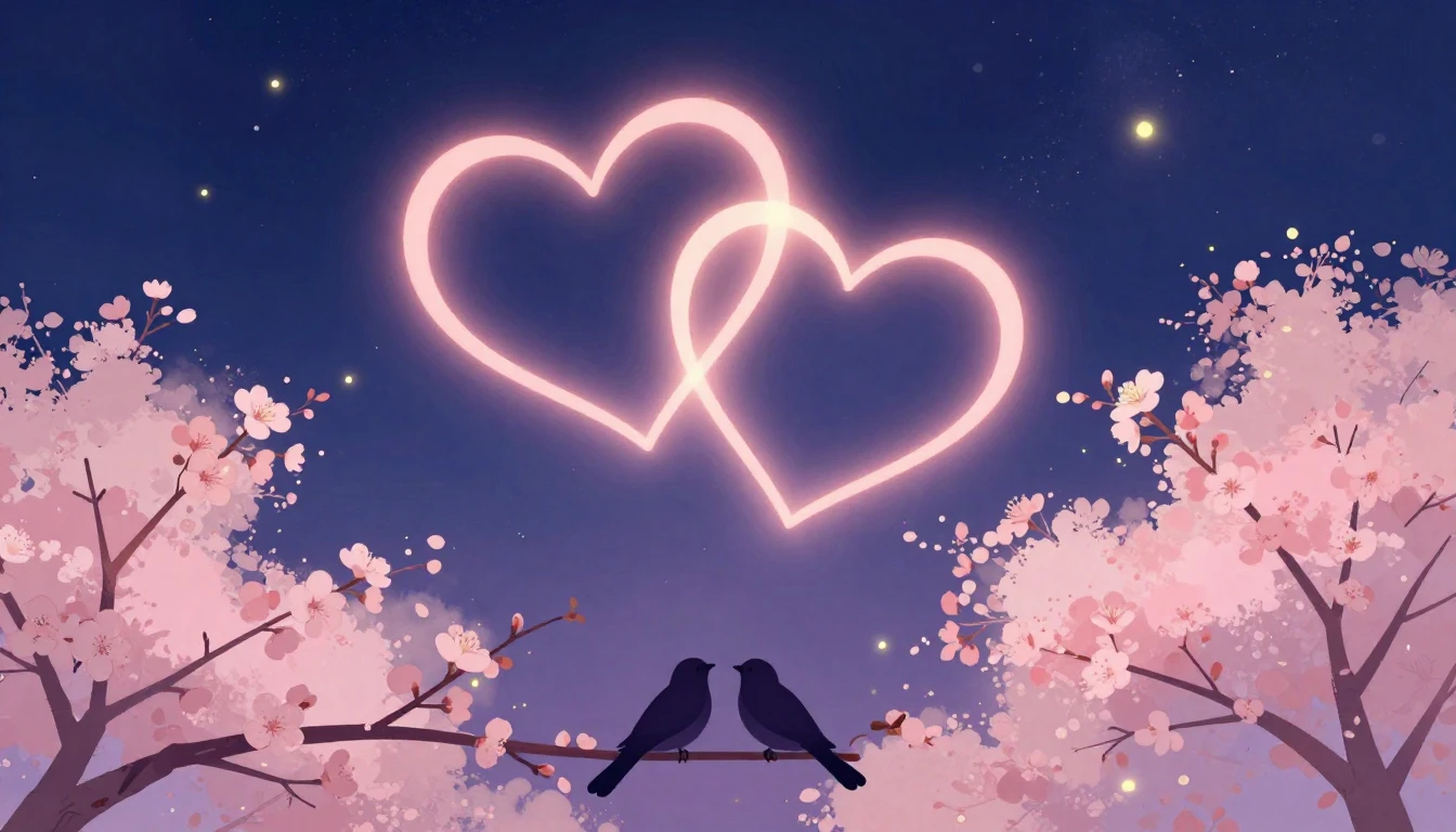 A romantic and dreamy illustration featuring two intertwined...