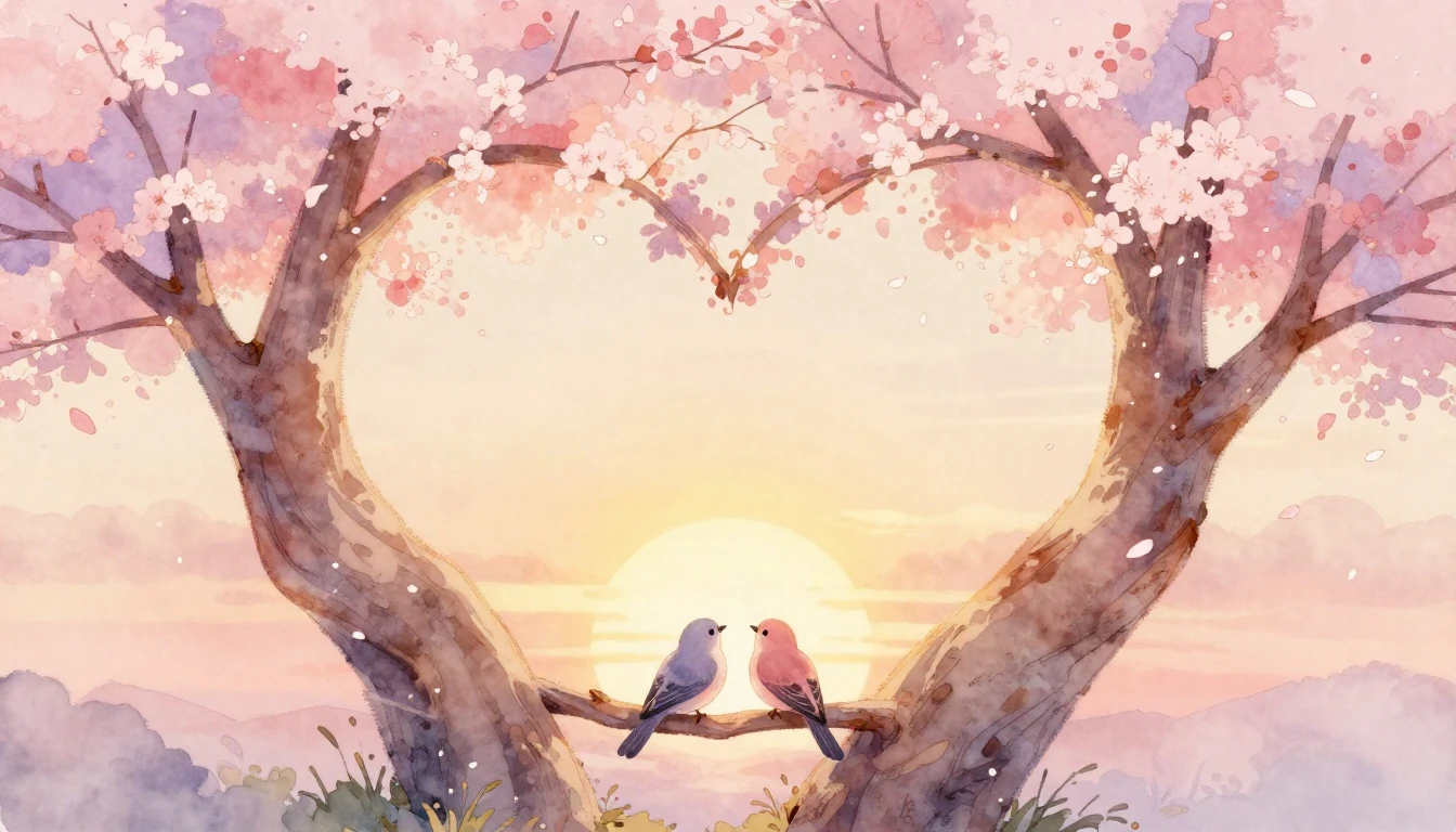 A soft and dreamy watercolor illustration depicting two inte...