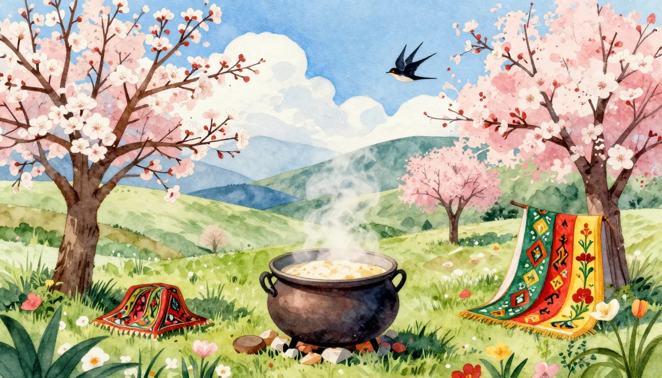 A vibrant and heartwarming watercolor illustration depicting...