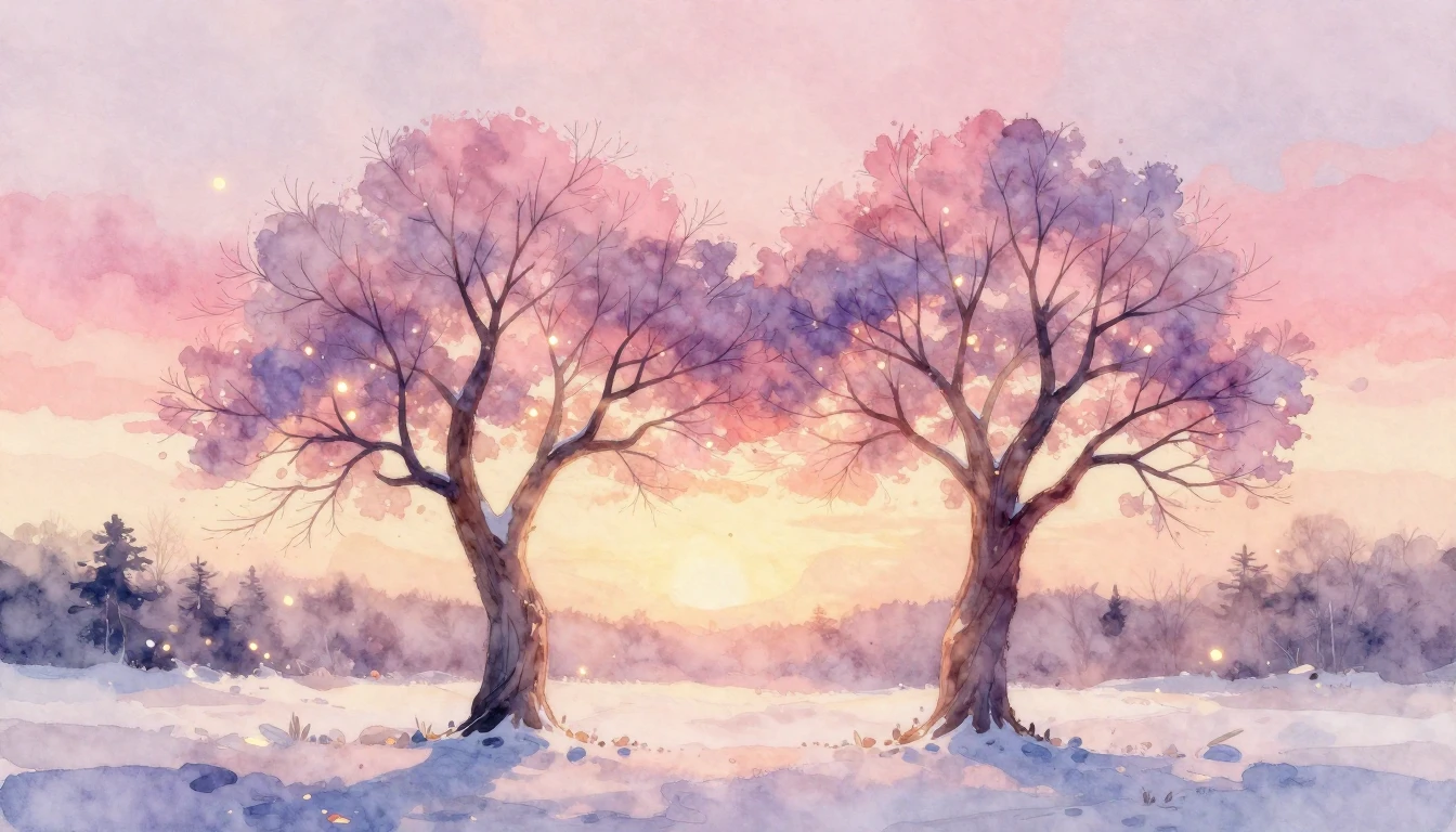 A romantic and dreamy watercolor painting depicting two inte...