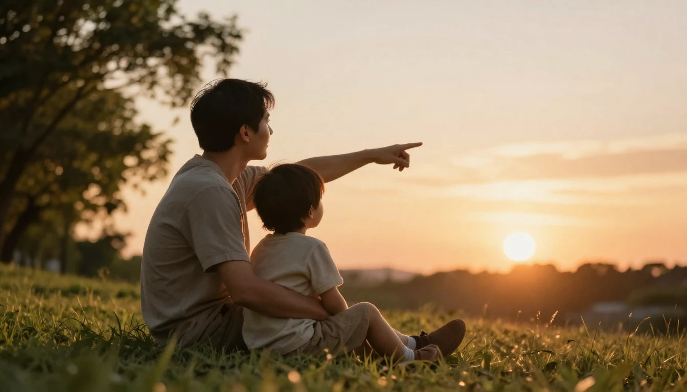 A heartwarming and tender scene capturing a father and his y...