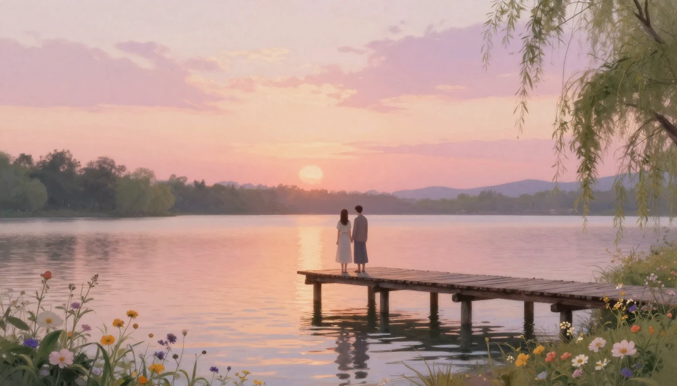 A romantic and ethereal scene of a couple standing on a rust...