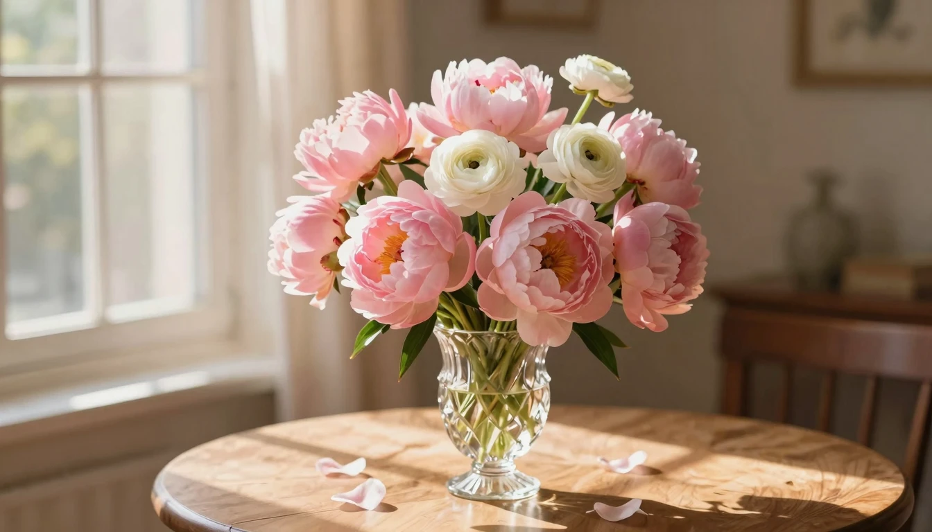 A breathtakingly beautiful bouquet of soft pink peonies and ...