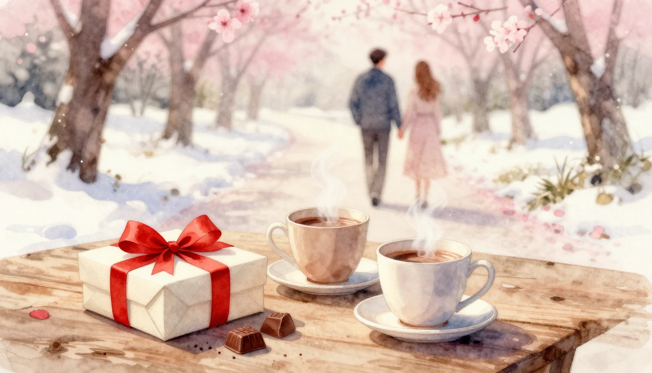 A soft and dreamy watercolor painting depicting a romantic V...