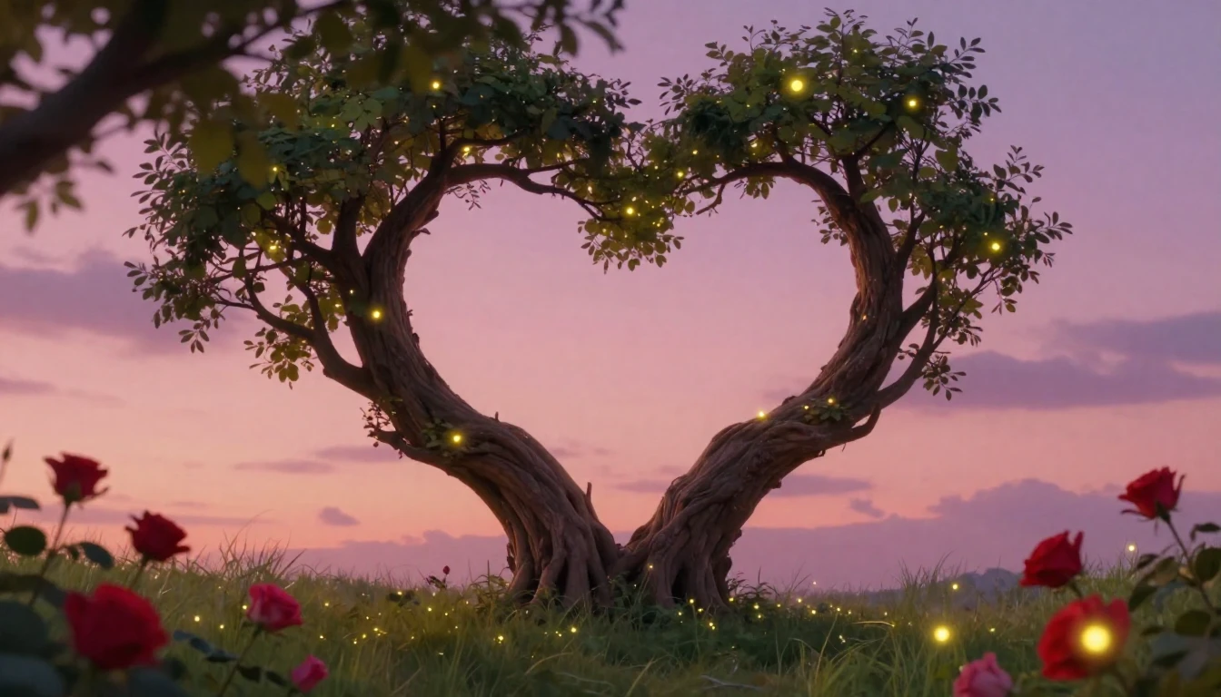 A romantic and dreamy illustration featuring two intertwined...