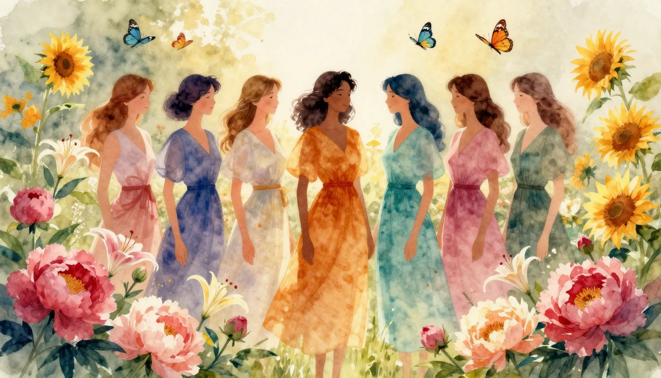 A soft and vibrant watercolor painting depicting a diverse g...