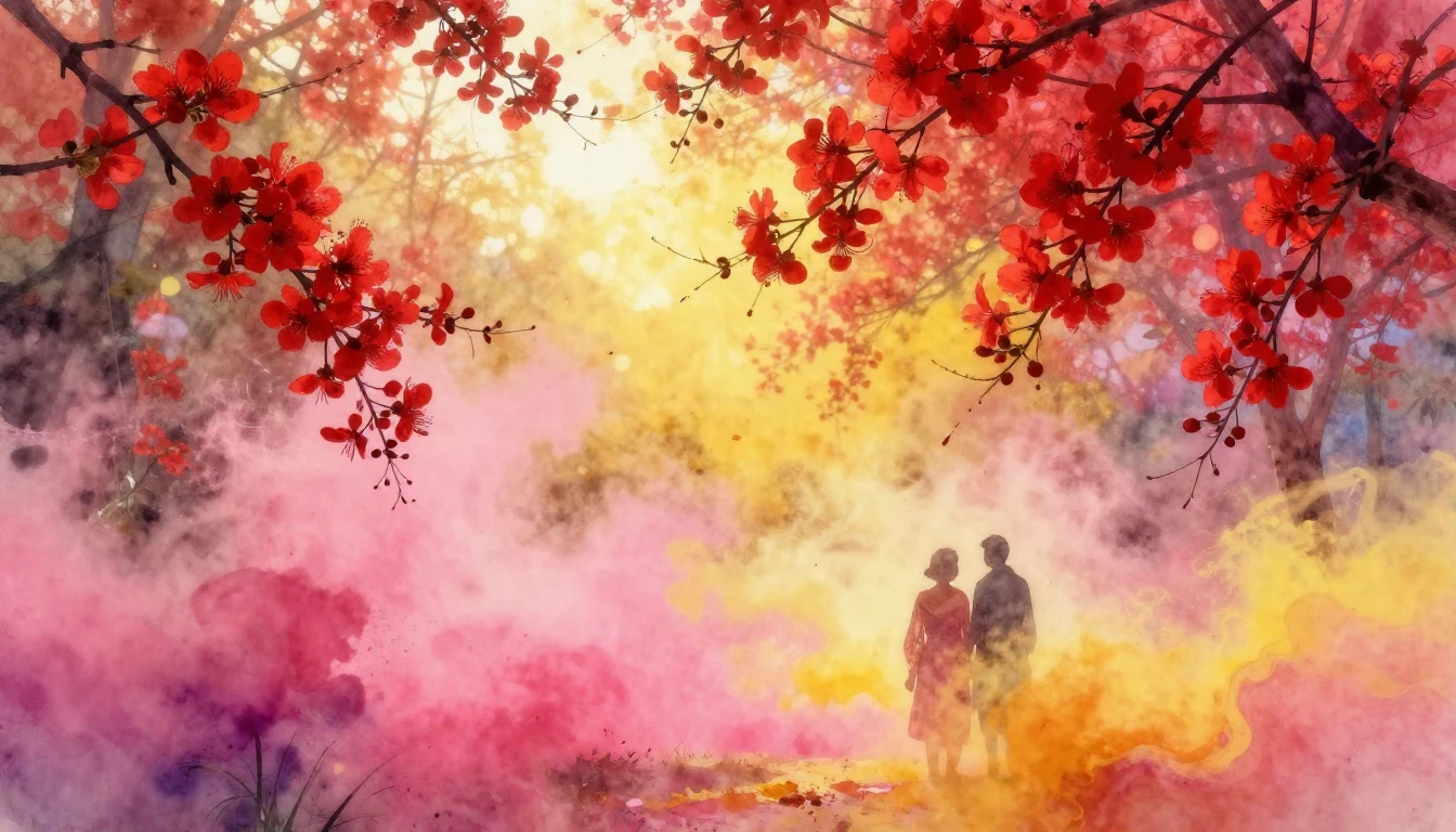 A vibrant and dreamy watercolor painting depicting the essen...