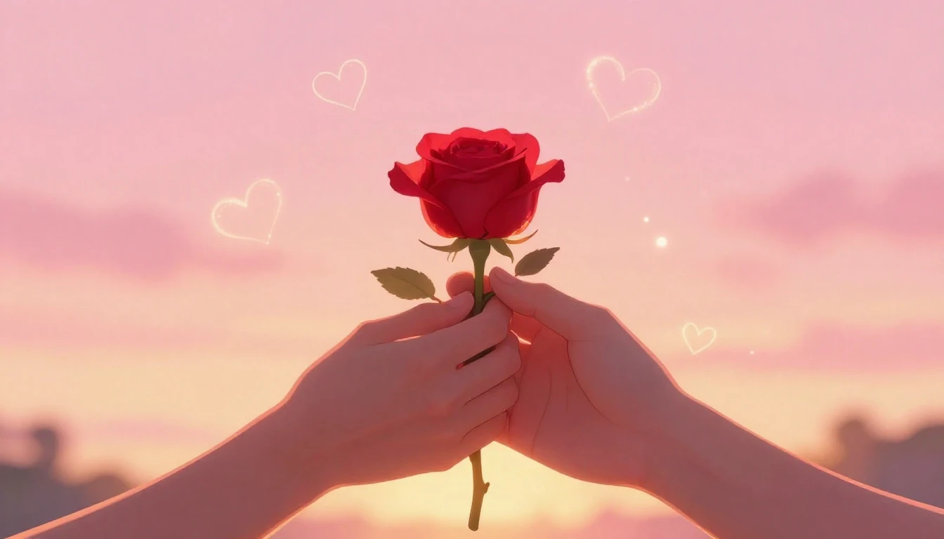 A warm and romantic illustration showing two intertwined han...