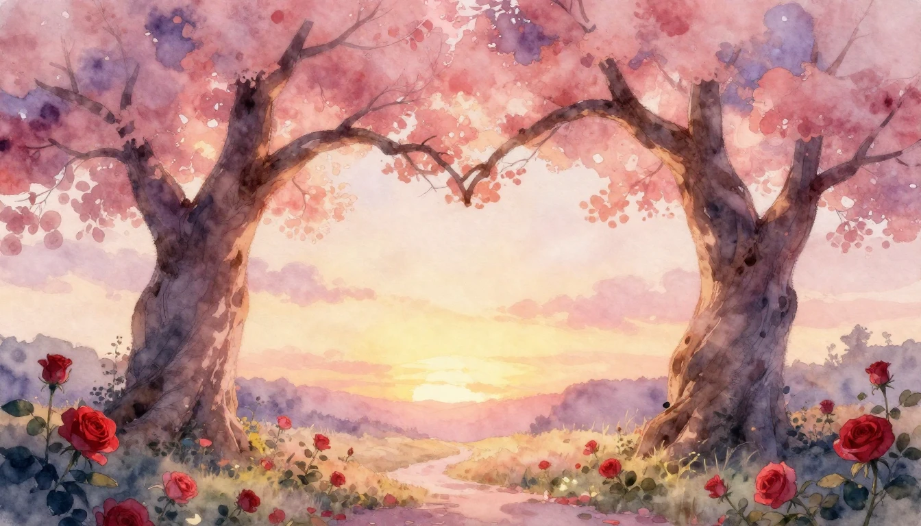 A soft and dreamy watercolor painting depicting two ancient ...