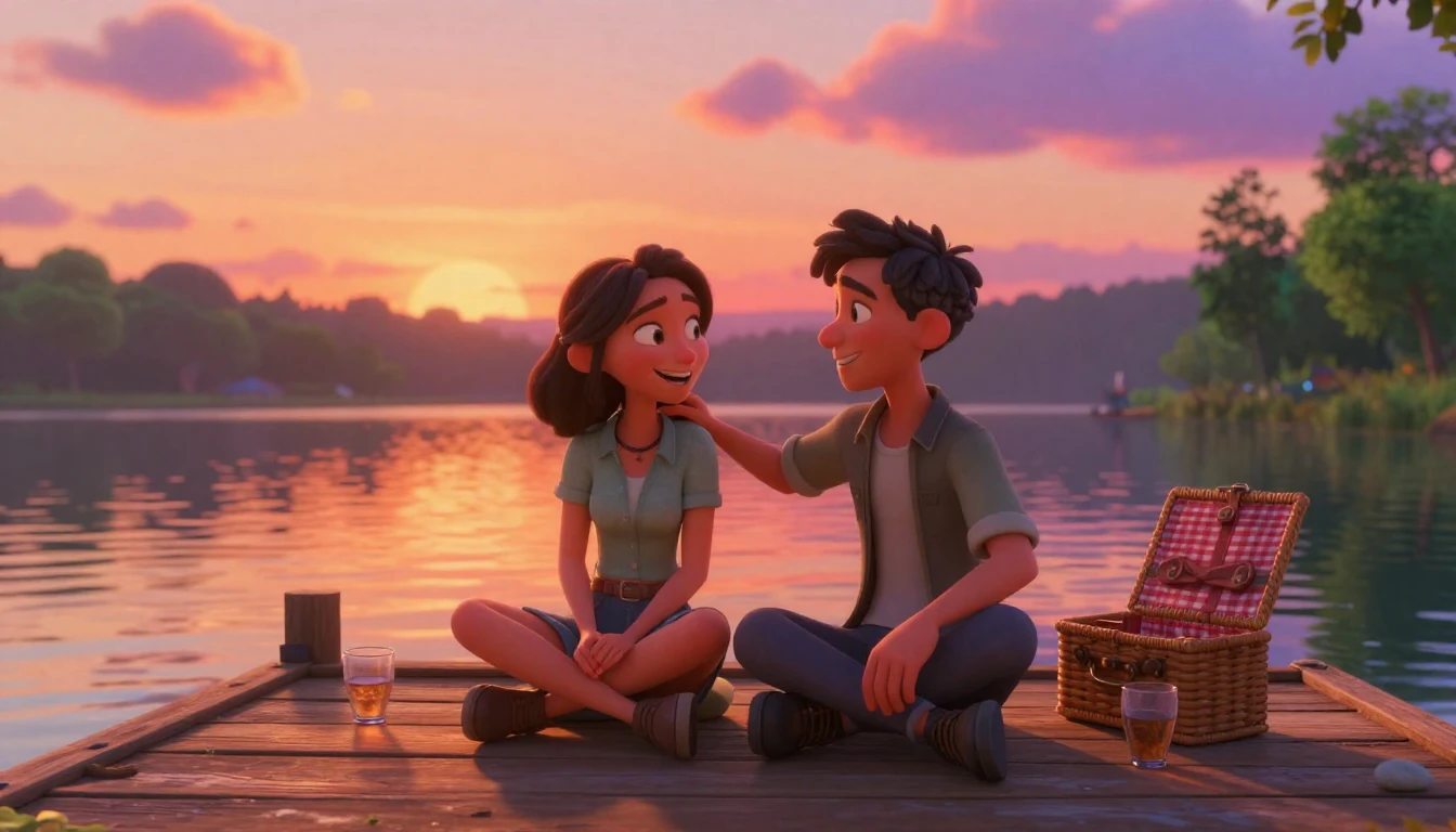 A heartwarming scene of two best friends sitting on a wooden...