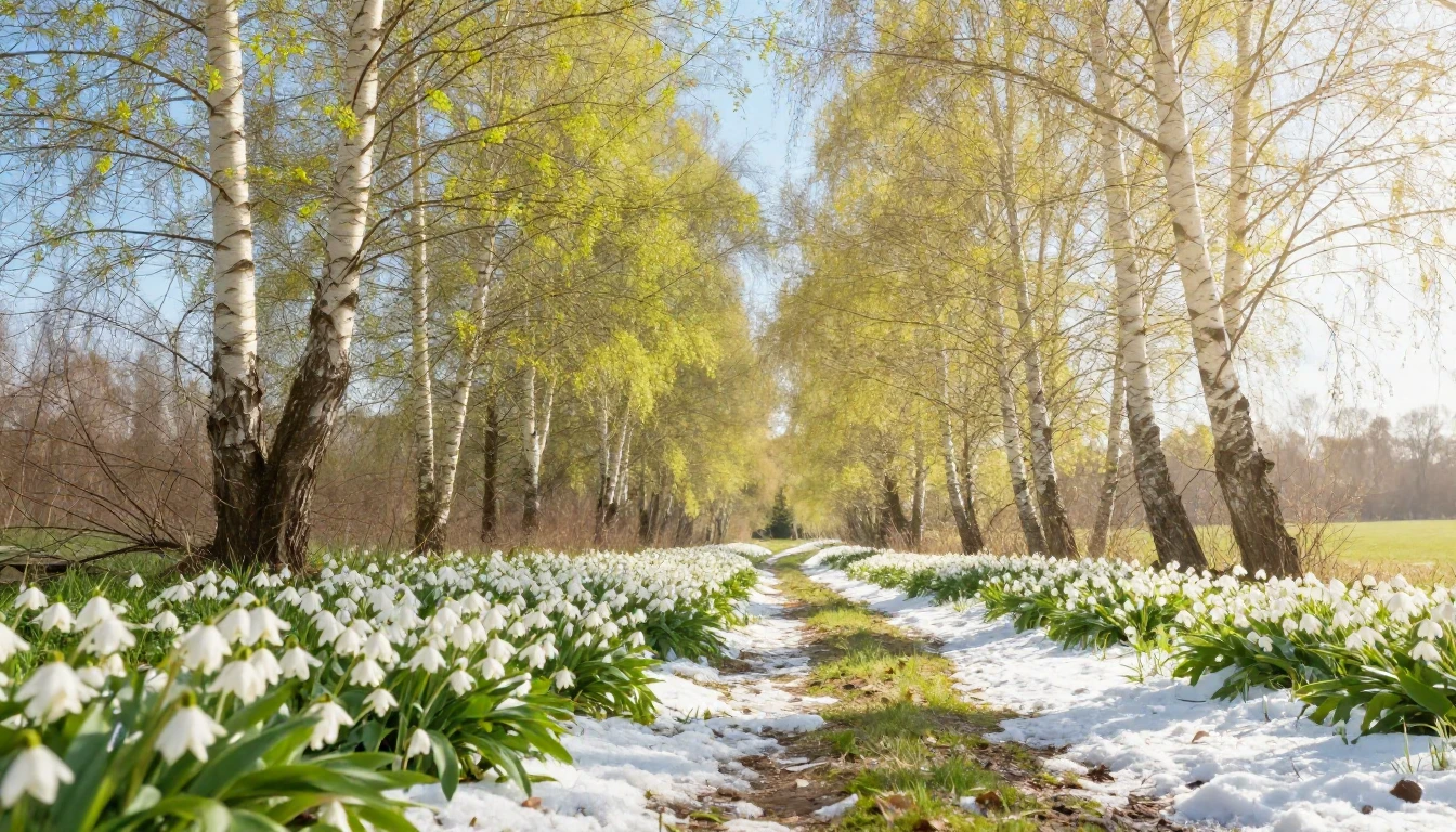 A serene and soft spring landscape visualization, capturing ...