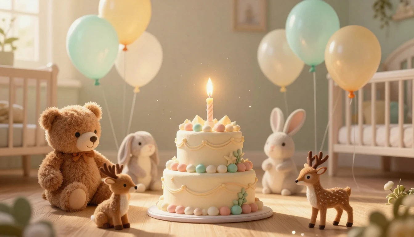 A magical and heartwarming scene of a cozy nursery filled wi...