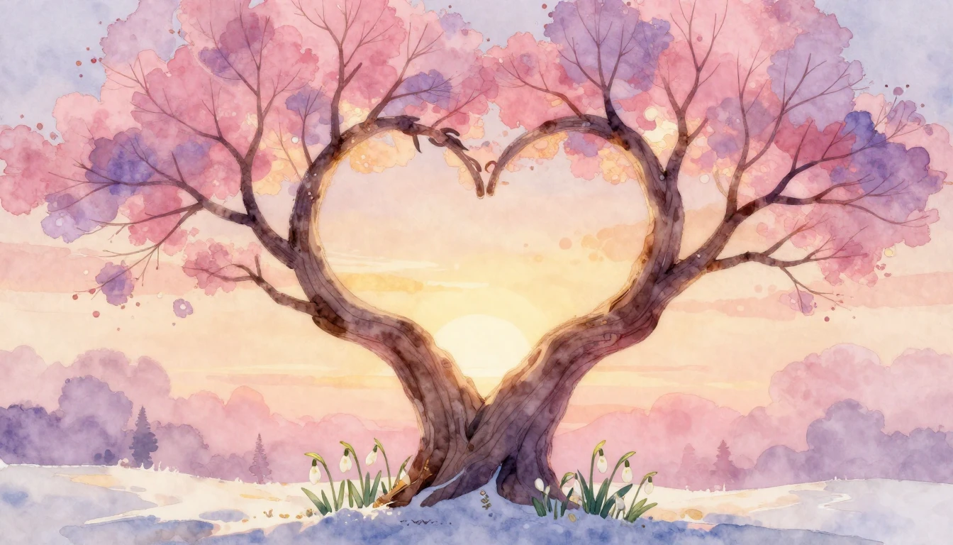 A romantic and dreamy watercolor illustration showing two in...