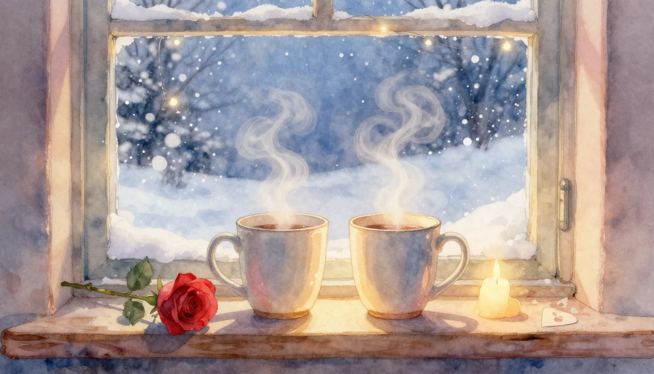 A romantic and tender watercolor illustration evoking feelin...