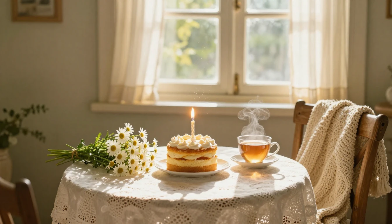 A cozy, sun-drenched breakfast nook in a rustic cottage. A s...