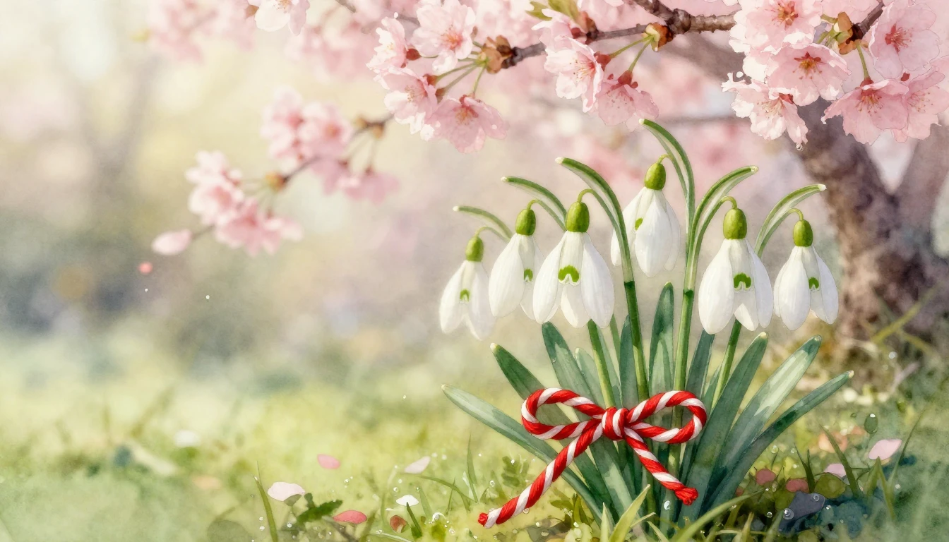 A delicate and ethereal watercolor scene celebrating the arr...