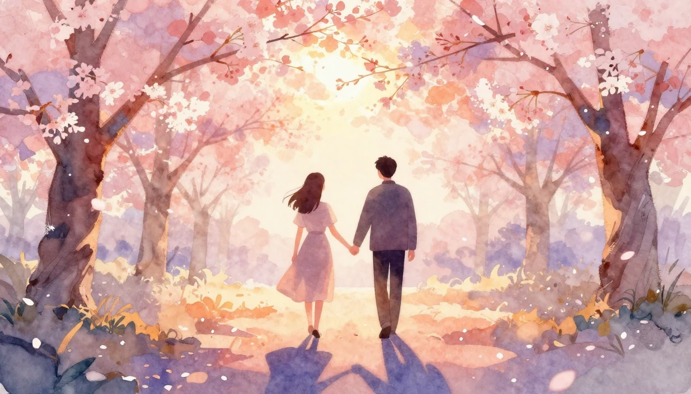 A romantic and cozy scene featuring two stylized figures sil...