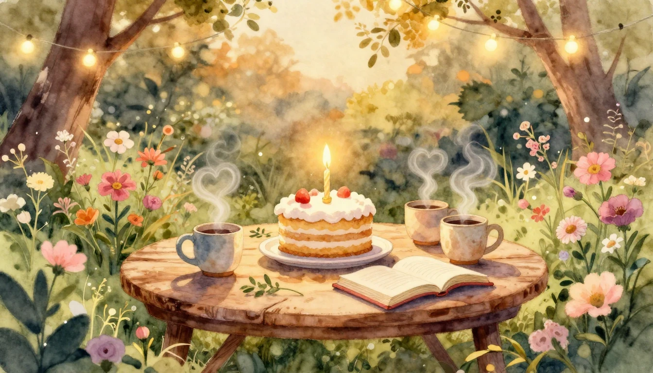 A heartwarming watercolor illustration of a cozy, sun-drench...