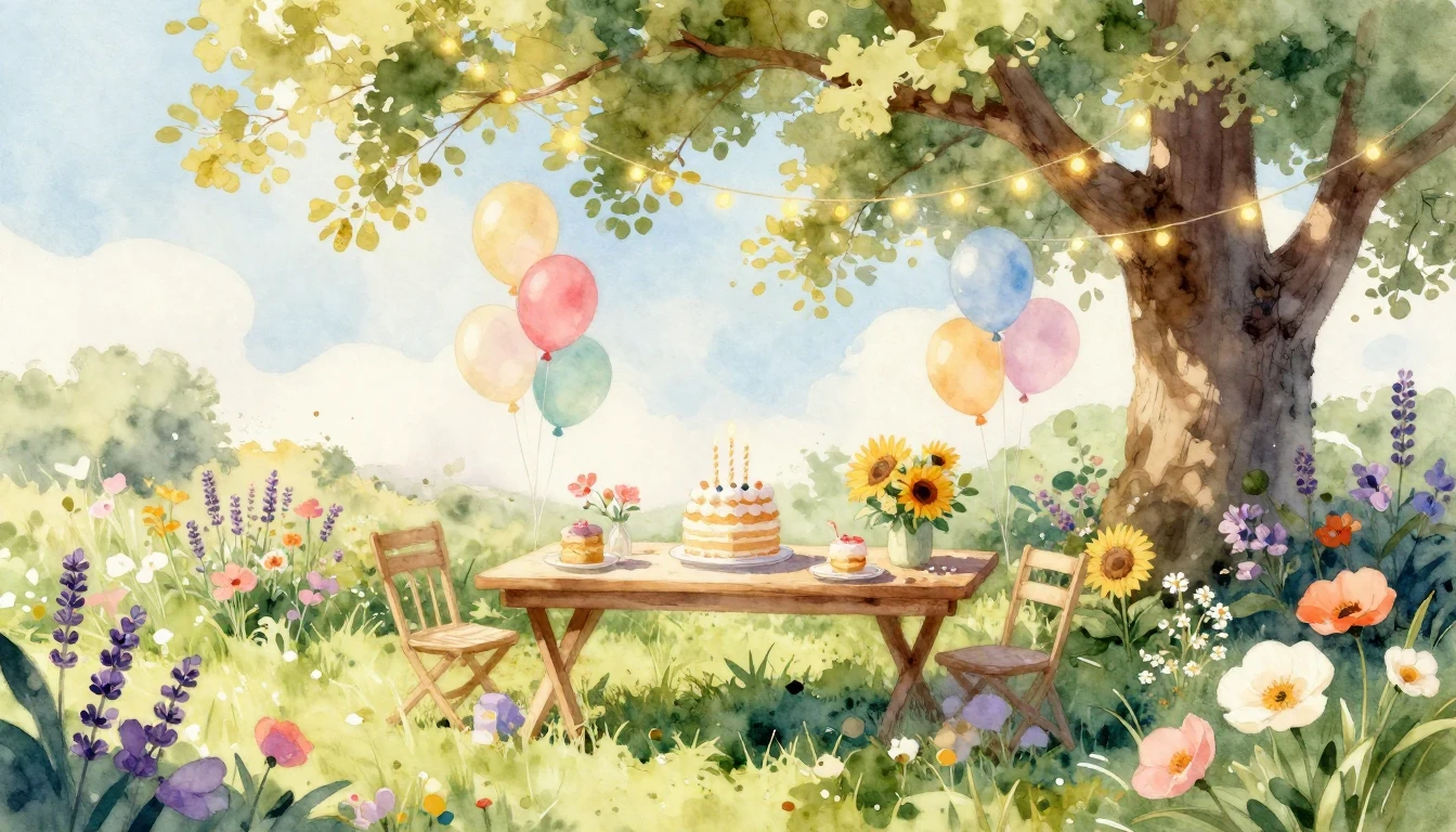 A vibrant and heartwarming watercolor illustration of a fest...