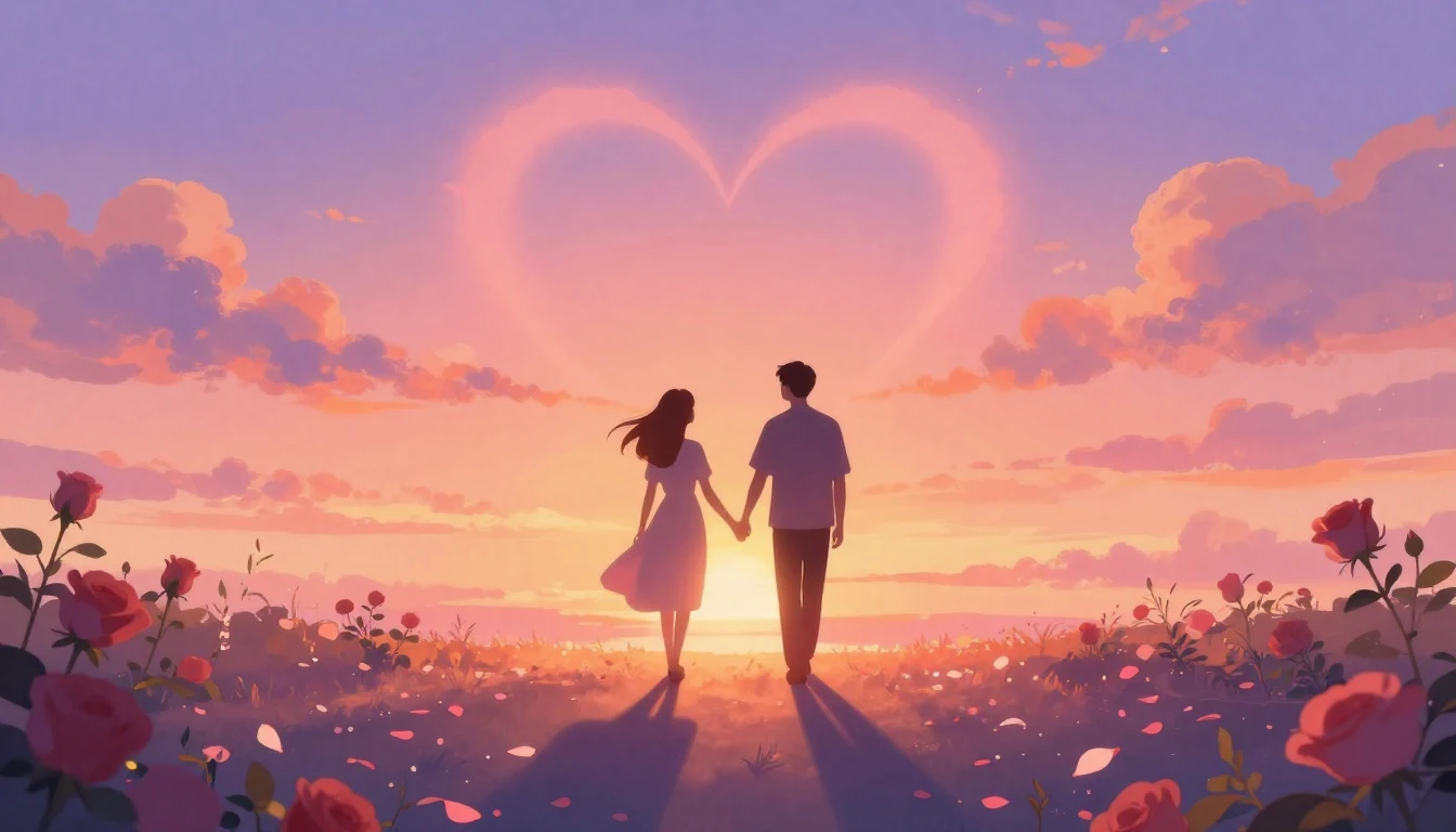 A soft and dreamy romantic illustration featuring two abstra...