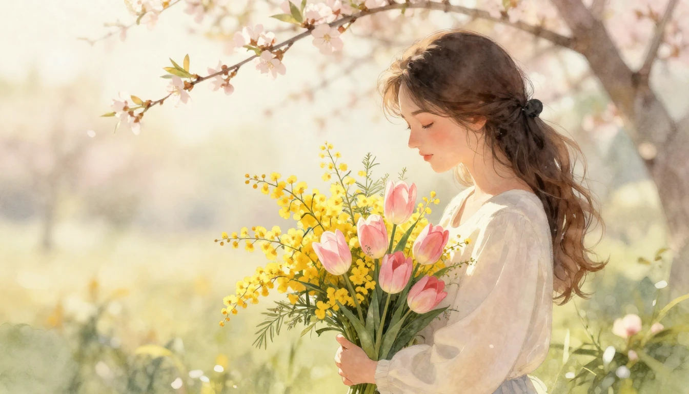 A soft and dreamy watercolor illustration depicting a warm s...