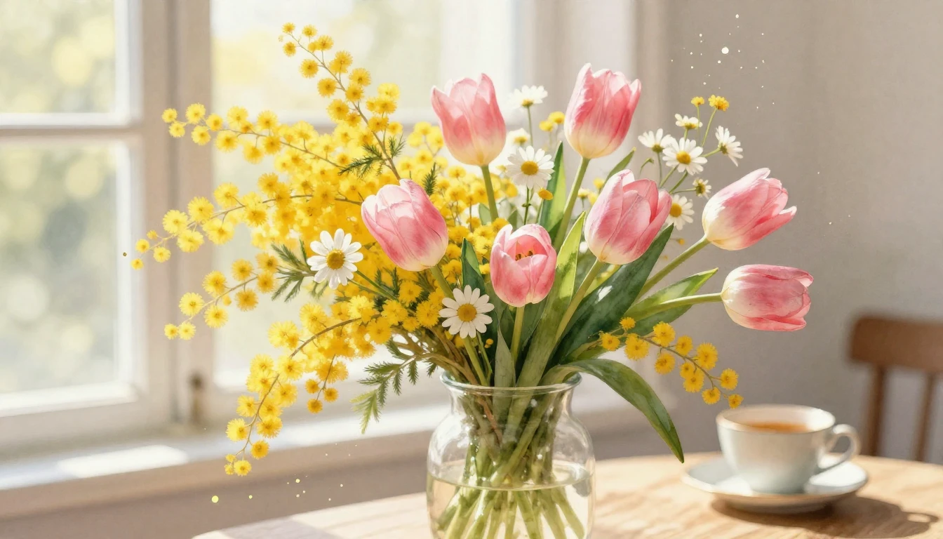 A beautiful and delicate watercolor painting of a lush bouqu...