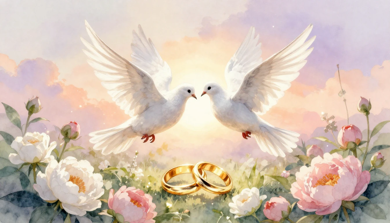 A beautiful and romantic watercolor painting symbolizing a w...