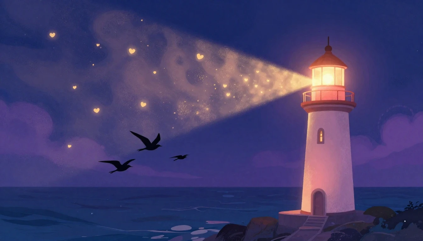 A romantic and dreamy illustration depicting a glowing light...