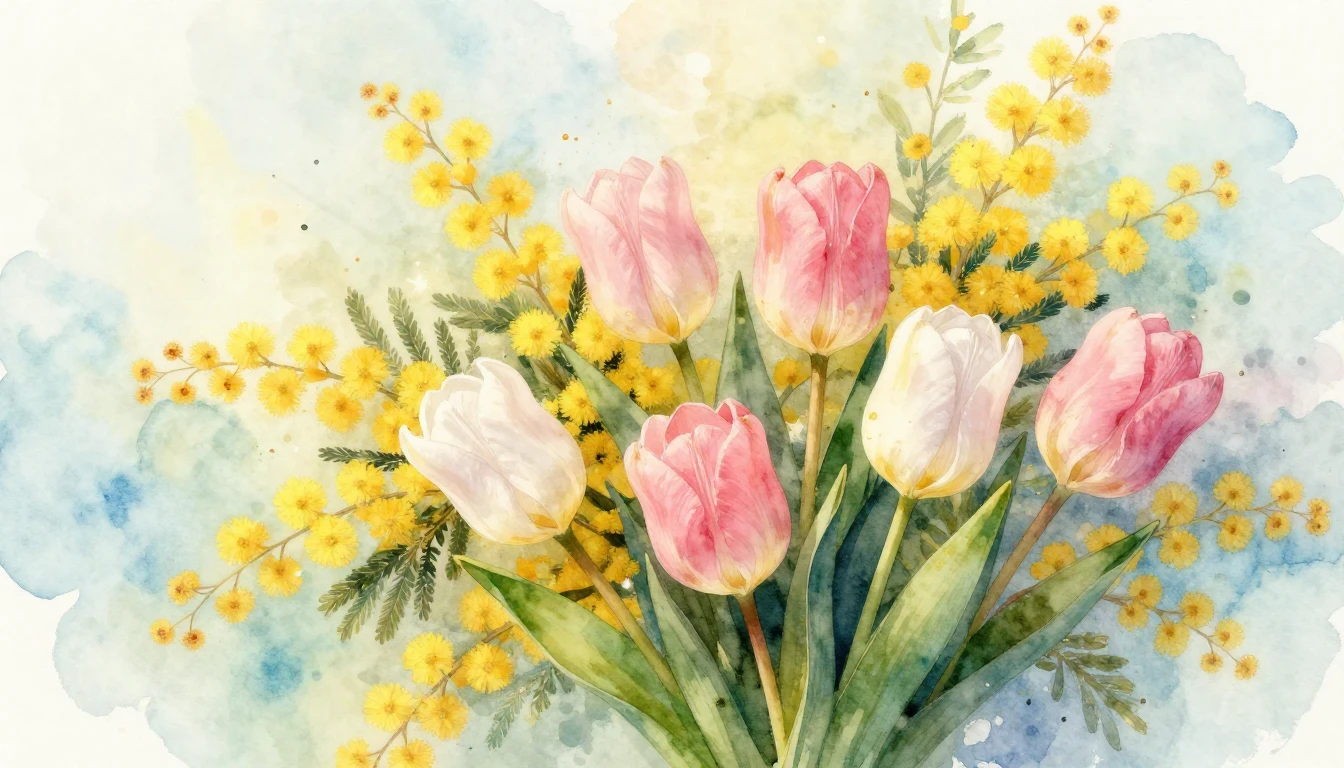 A delicate and vibrant watercolor illustration of a lush spr...