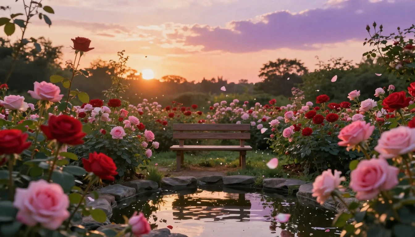A breathtakingly romantic scene in a blooming garden during ...