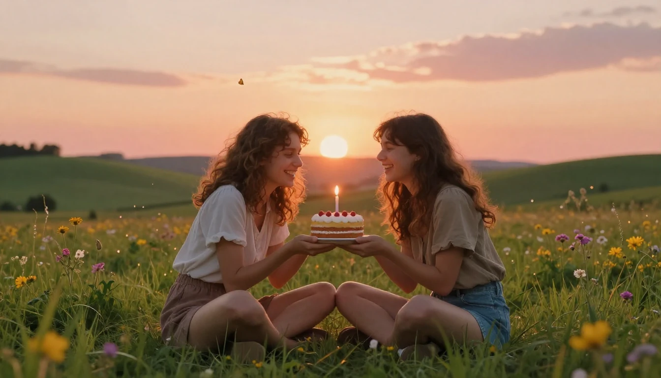 A warm and inviting scene of two close friends sitting on a ...