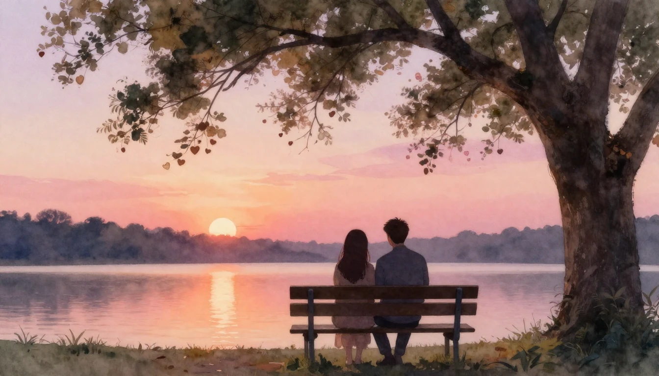 A soft and dreamy watercolor painting depicting the silhouet...