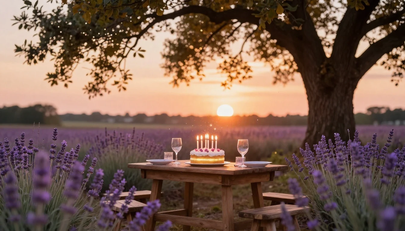 A dreamy and ethereal outdoor scene at sunset, featuring a c...