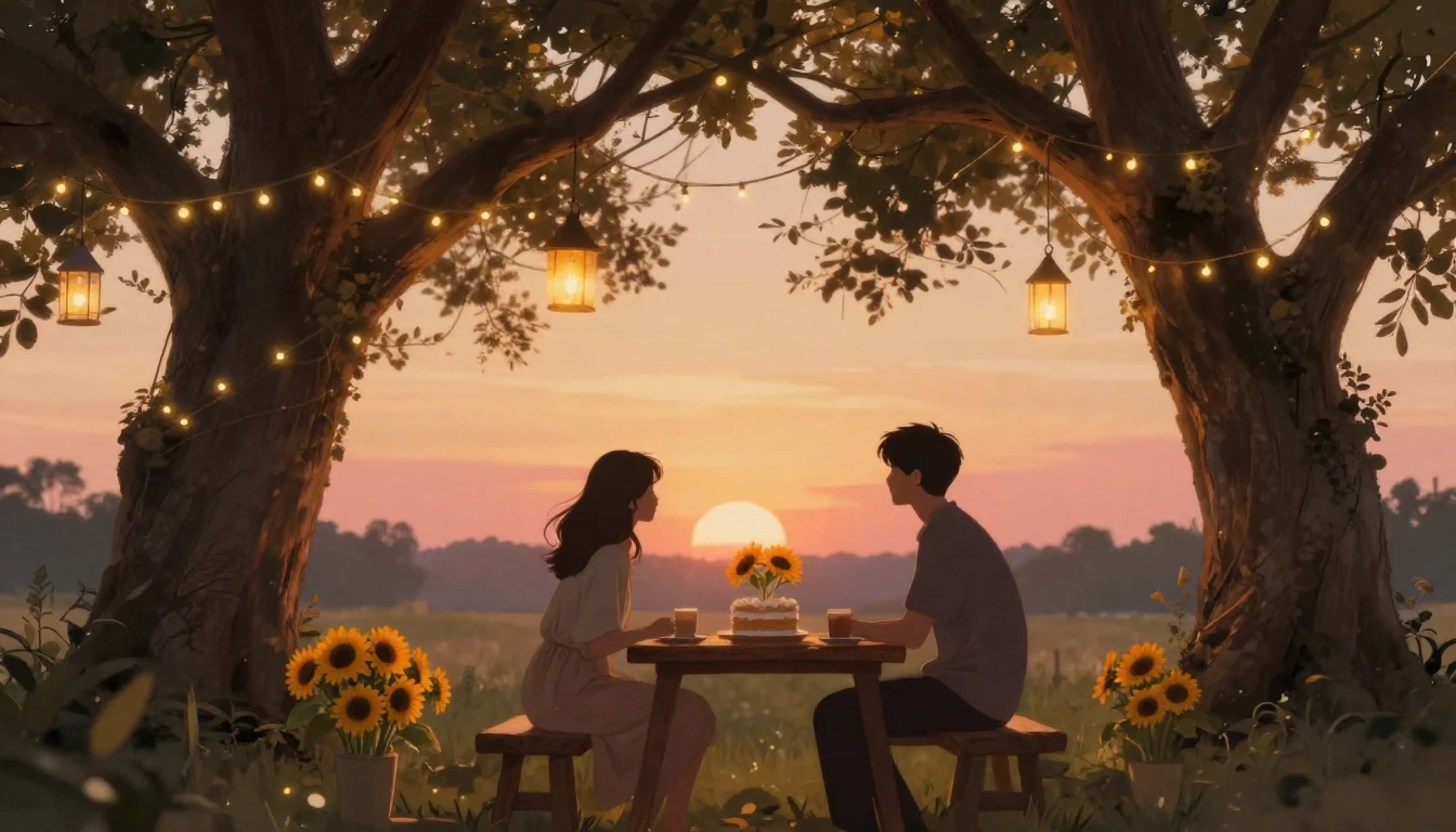 A warm and heartwarming scene of a cozy outdoor celebration ...