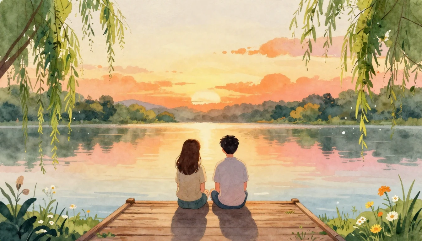 A heartwarming watercolor painting depicting two close frien...